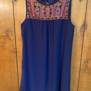 A. Byer Navy Dress with Multicolor Embroidered Yoke